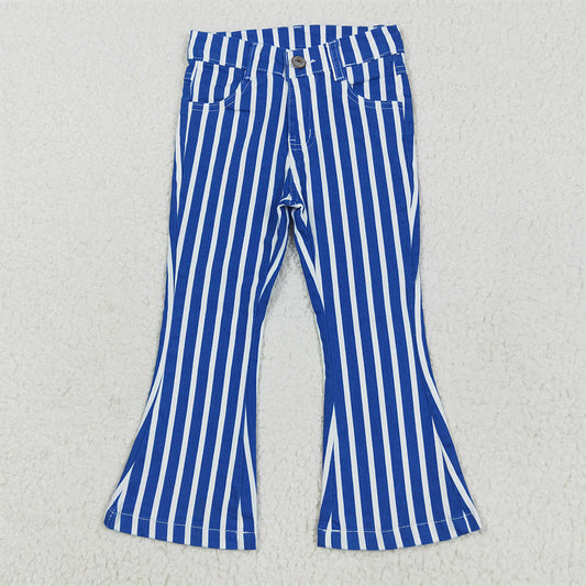 5.19 RTS NO MOQ Baby Girls Pants P0761 Blue White Stripe Bell Jeans Denim Pants