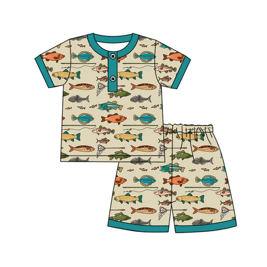 4.17 Preorder moq 5 Baby Boys Short Sleeves Fishing Button Top Shorts Pajamas Set