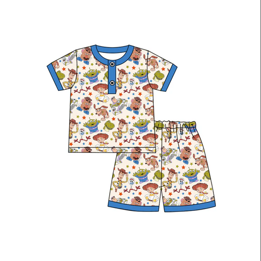 4.17 Preorder moq 5 Baby Boys Short Sleeves Cartoon Men Button Top Shorts Pajamas Set