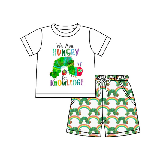 4.17 Preorder moq 5 Baby Boys Short Sleeves Caterpillar Top Rainbows Pockets Shorts Set