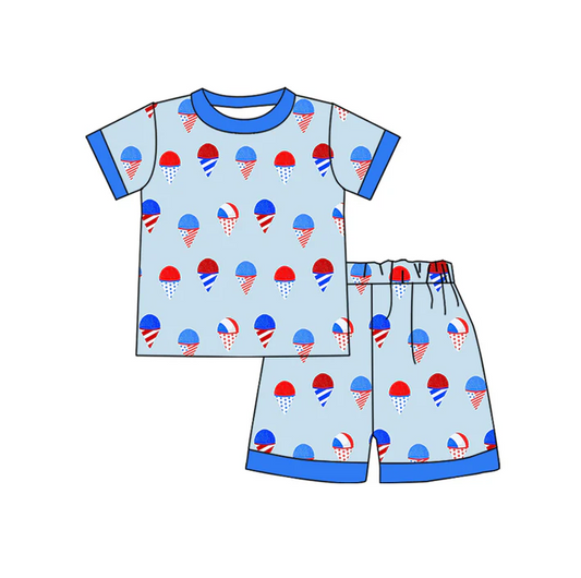 4.17 Preorder moq 5 Baby Boys Blue Short Sleeves Ice Cream Top Shorts Pajamas Set