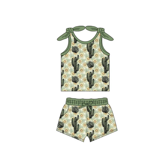 4.18 Preorder moq 5 Baby Girls Bows Sleeveless Sea World Beach Top Pockets Short Set