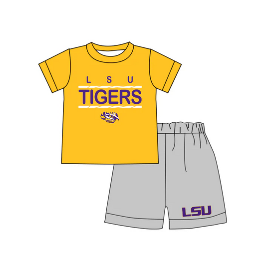 4.19 Preorder moq 5 Baby Boys Tigers LSU Shirts Shorts Summer outfits sets