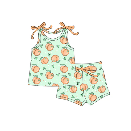 4.19 Preorder moq 5 Baby Girls Bows Sleeveless Hearts Peach Top Short Set