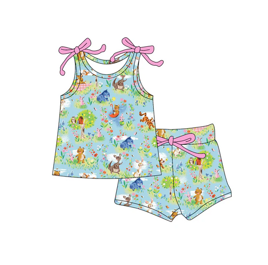 4.19 Preorder moq 5 Baby Girls Bows Sleeveless Floral Animals Top Short Set