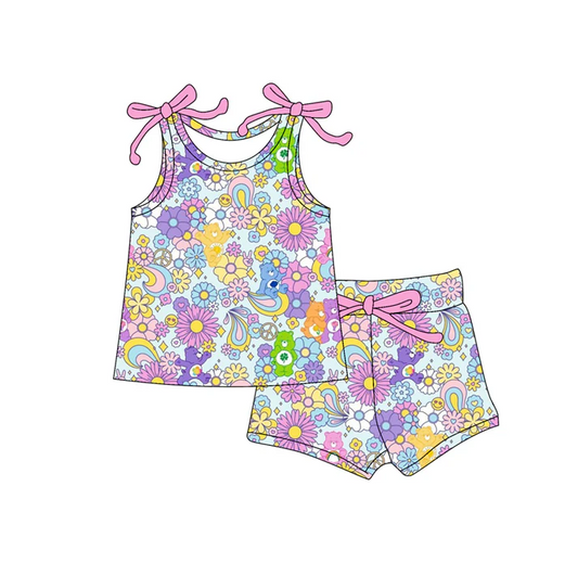 4.19 Preorder moq 5 Baby Girls Bows Sleeveless Flowers Smiles Top Short Set