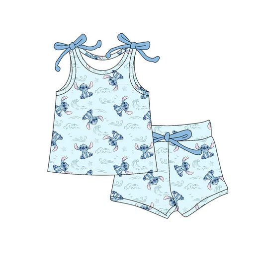 4.19 Preorder moq 5 Baby Girls Bows Sleeveless Cartoon Bunny Top Short Set