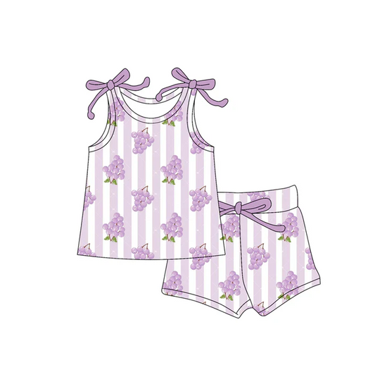 4.19 Preorder moq 5 Baby Girls Bows Sleeveless Lavender Stripe Grape Top Short Set