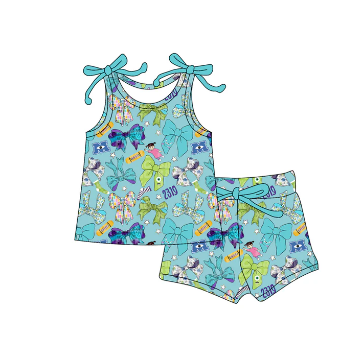 4.19 Preorder moq 5 Baby Girls Bows Sleeveless Colorful Bows Top Short Set
