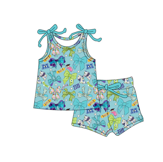 4.19 Preorder moq 5 Baby Girls Bows Sleeveless Colorful Bows Top Short Set