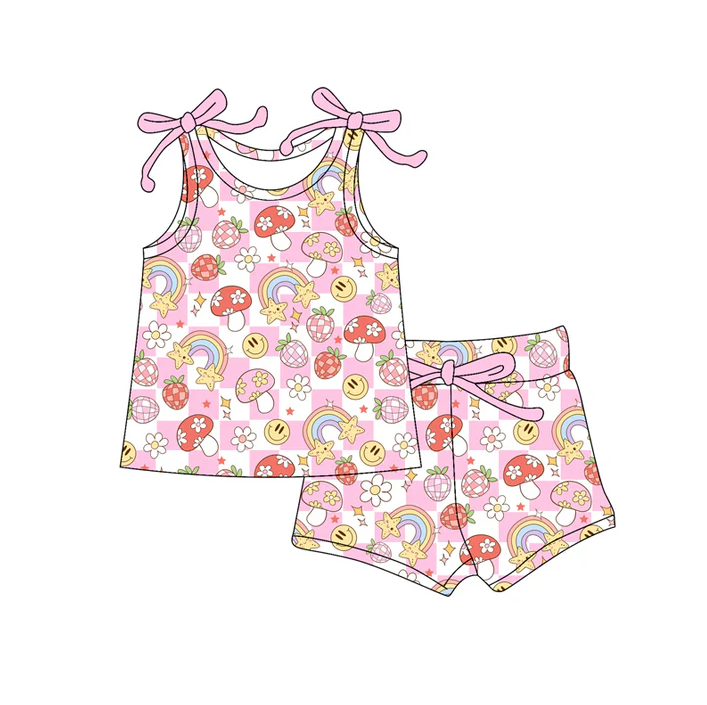 4.19 Preorder moq 5 Baby Girls Bows Sleeveless Smiles Flowers Top Short Set