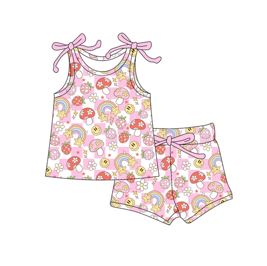 4.19 Preorder moq 5 Baby Girls Bows Sleeveless Smiles Flowers Top Short Set