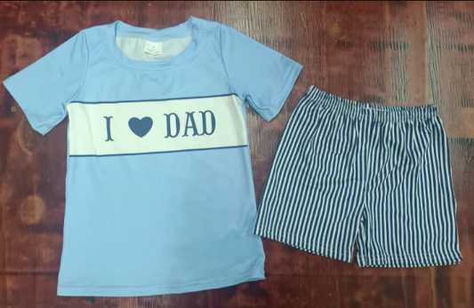 4.21 Preorder moq 5 Baby Boys Blue Short Sleeves I Love Dad Top Black Stripe Short Set
