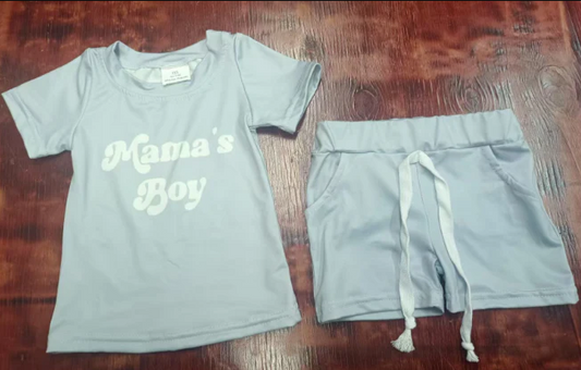 4.21 Preorder moq 5 Baby Girls Gray Short Sleeves Mama's Boy Top Pockets Short Set