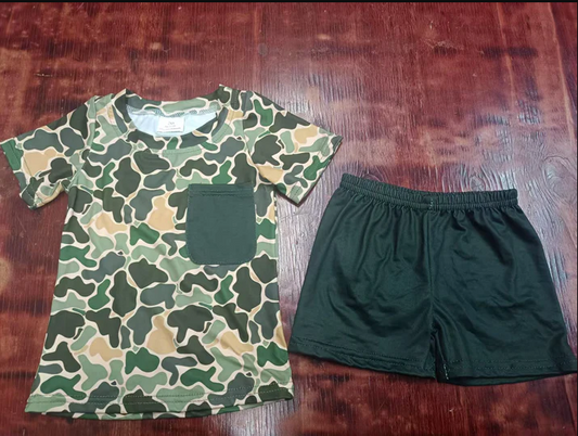 4.21 Preorder moq 5 Baby Girls Short Sleeves Dark Camo Pocket Top Short Set