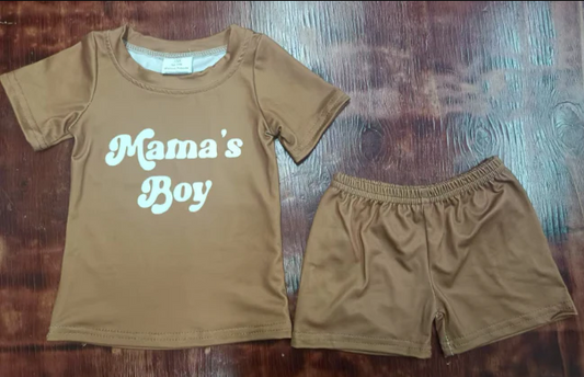 4.21 Preorder moq 5 Baby Boys Brown Short Sleeves Mama's Boy Top Short Pajamas Set