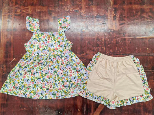 4.21 Preorder moq 5 Baby Girls Flutter Sleeves Colorful Floral Tunic Ruffle Short Sets