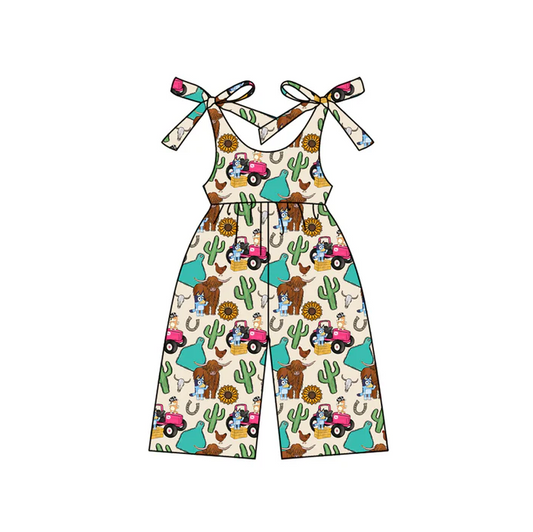 4.22 Preorder moq 5 Baby Girls Sleeveless Trucks Cartoon Dogs Farm Jumpsuits