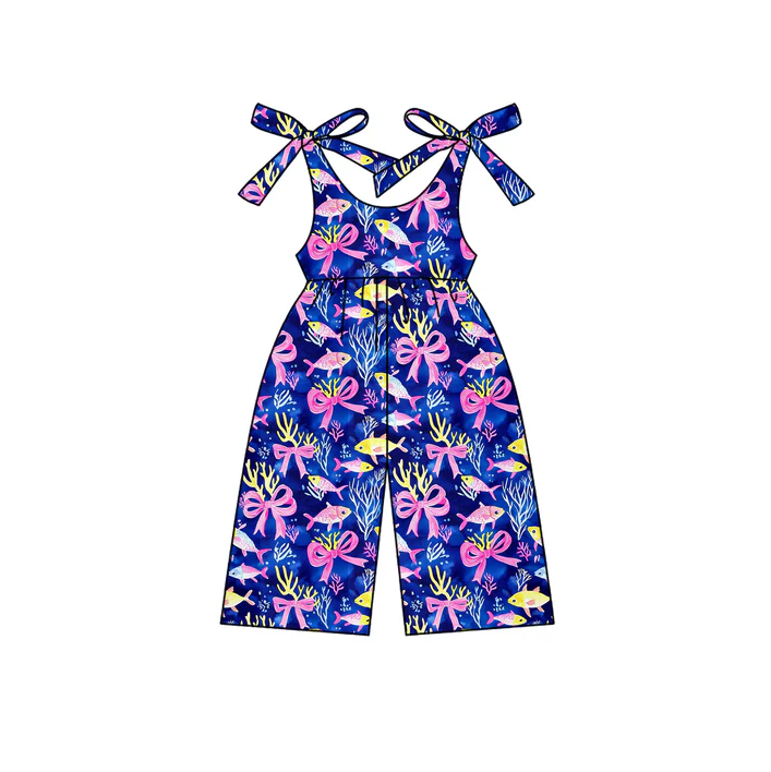 4.22 Preorder moq 5 Baby Girls Navy Sleeveless Bows Sea World Jumpsuits