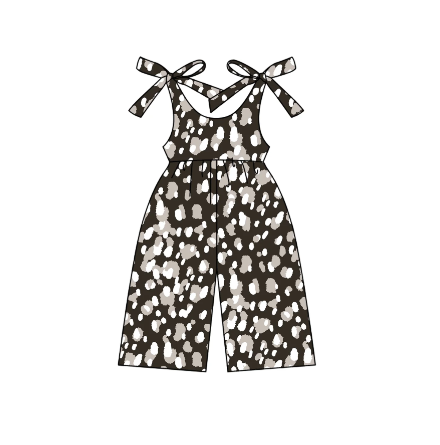 4.22 Preorder moq 5 Baby Girls Sleeveless Black Leopard Jumpsuits