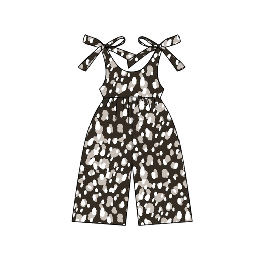 4.22 Preorder moq 5 Baby Girls Sleeveless Black Leopard Jumpsuits