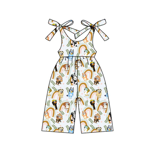 4.22 Preorder moq 5 Baby Girls Bows Sleeveless Cartoon Dogs Rainbows Jumpsuits