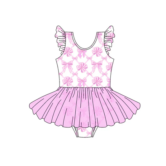 4.22 Preorder moq 5 Baby Girls Flutter Sleeves Pink Bows Plaid Tulle Bummies Rompers