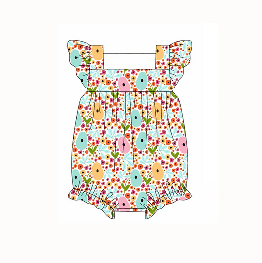 4.22 Preorder moq 5 Baby Girls Flutter Sleeves Colorful Floral Ruffle Rompers