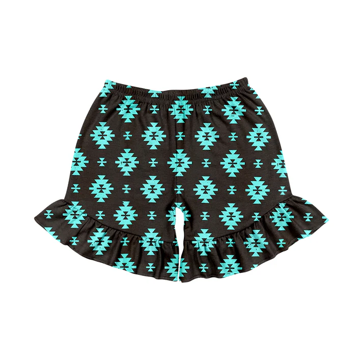 4.23 Preorder moq 5 Baby Girls Turquoise Aztec Western sports shorts