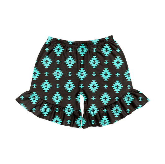 4.23 Preorder moq 5 Baby Girls Turquoise Aztec Western sports shorts