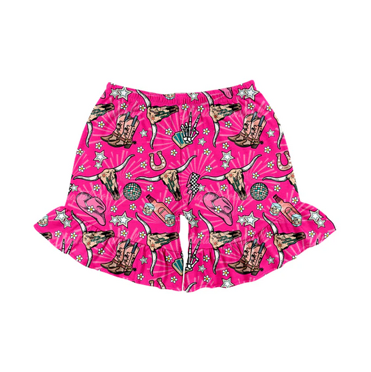 4.23 Preorder moq 5 Baby Girls Pink Western Cow sports shorts