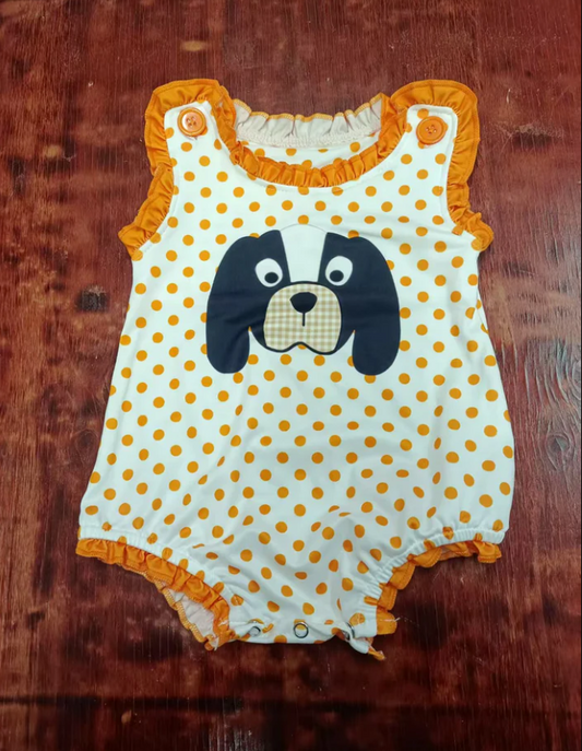 4.23 Preorder moq 5 Baby Girls Sleeveless Dog Polka Dots Ruffle Rompers