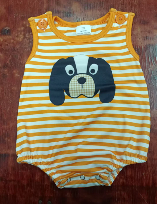 4.23 Preorder moq 5 Baby Boys Sleeveless Orange Stripe Dog Rompers