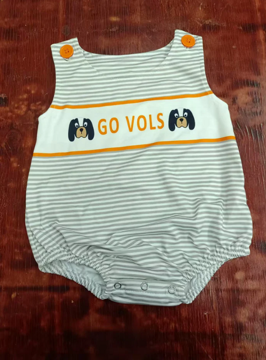 4.23 Preorder moq 5 Baby Boys Sleeveless Gray Stripe Go Vols Dogs Rompers