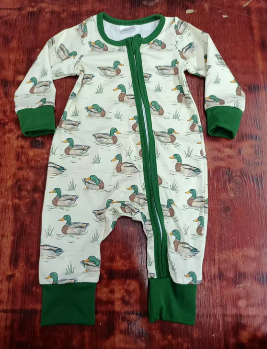 4.23 Preorder moq 5 Baby Boys Long Sleeves Ducks Plaid Zipper Rompers