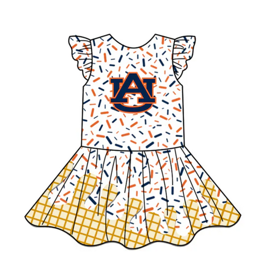 4.24 Preorder (moq 5)Baby Girls Team Ice Cream Drips AU Knee Length Dresses