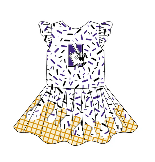 4.24 Preorder (moq 5)Baby Girls Team Ice Cream Drips Leopard N Knee Length Dresses