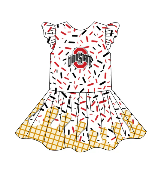 4.24 Preorder (moq 5)Baby Girls Team Ice Cream Drips Ohiostate Knee Length Dresses