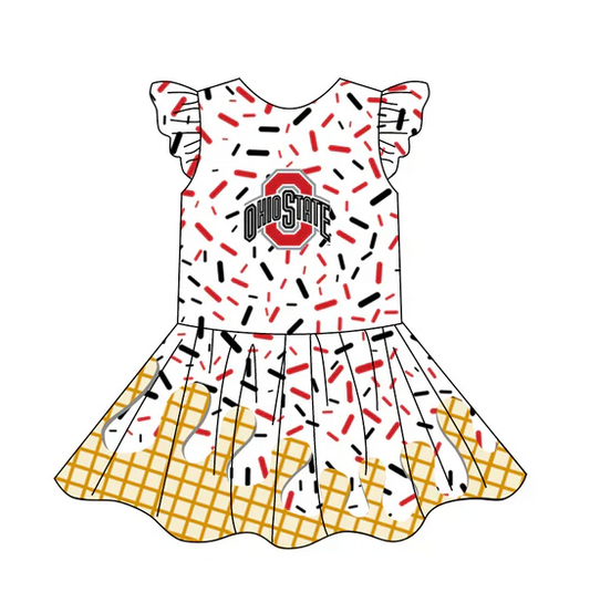 4.24 Preorder (moq 5)Baby Girls Team Ice Cream Drips Ohiostate Knee Length Dresses