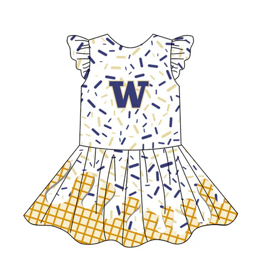 4.24 Preorder (moq 5)Baby Girls Team Ice Cream Drips W Knee Length Dresses