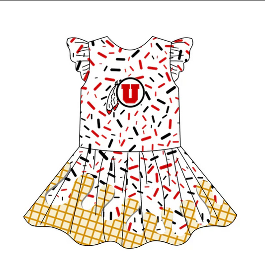 4.24 Preorder (moq 5)Baby Girls Team Ice Cream Drips U Knee Length Dresses