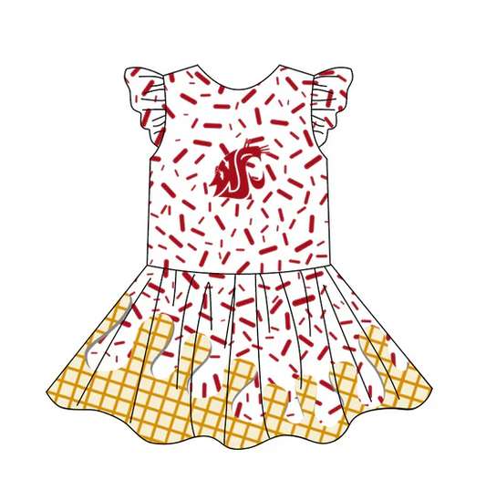 4.24 Preorder (moq 5)Baby Girls Team Ice Cream Drips Red Knee Length Dresses
