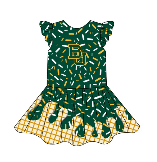 4.24 Preorder (moq 5)Baby Girls Team Ice Cream Drips BU Knee Length Dresses