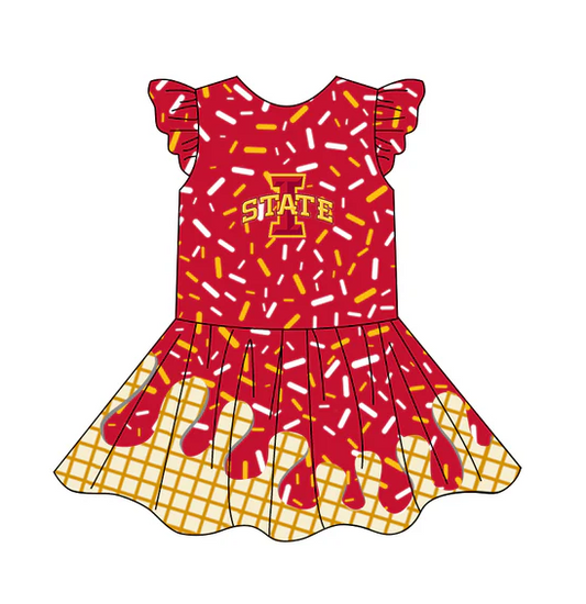 4.24 Preorder (moq 5)Baby Girls Team Ice Cream Drips I State Knee Length Dresses