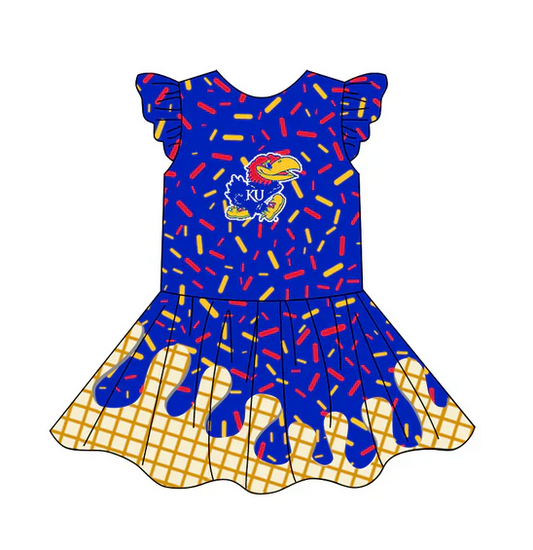 4.24 Preorder (moq 5)Baby Girls Team Ice Cream Drips KU Knee Length Dresses