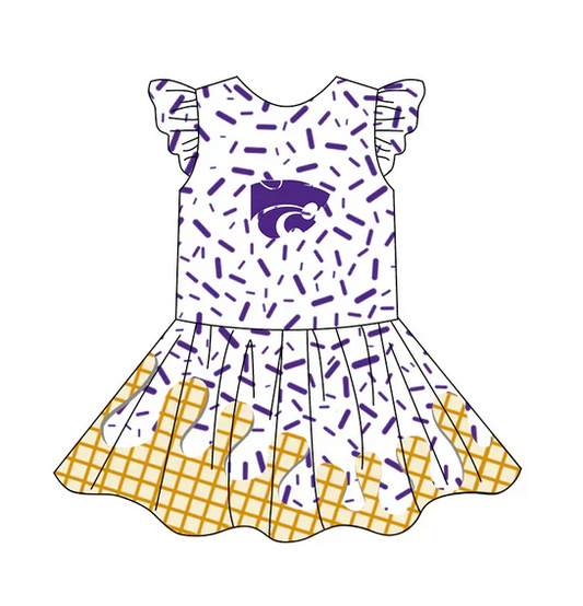 4.24 Preorder (moq 5)Baby Girls Team Ice Cream Drips Tiger Knee Length Dresses