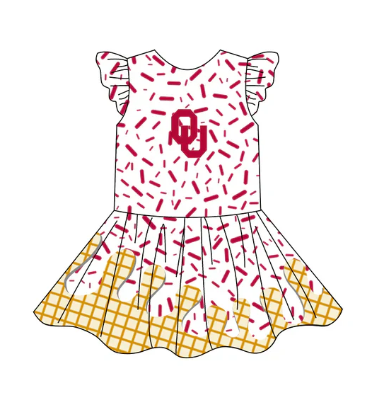 4.24 Preorder (moq 5)Baby Girls Team Ice Cream Drips OU Knee Length Dresses