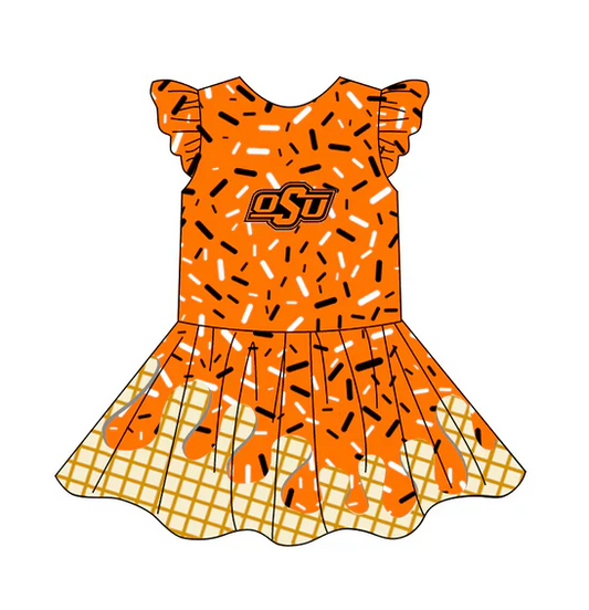 4.24 Preorder (moq 5)Baby Girls Team Ice Cream Drips OSU Knee Length Dresses