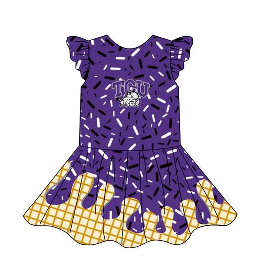 4.24 Preorder (moq 5)Baby Girls Team Ice Cream Drips TCU Knee Length Dresses