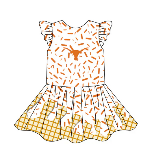 4.24 Preorder (moq 5)Baby Girls Team Ice Cream Drips Cow Knee Length Dresses